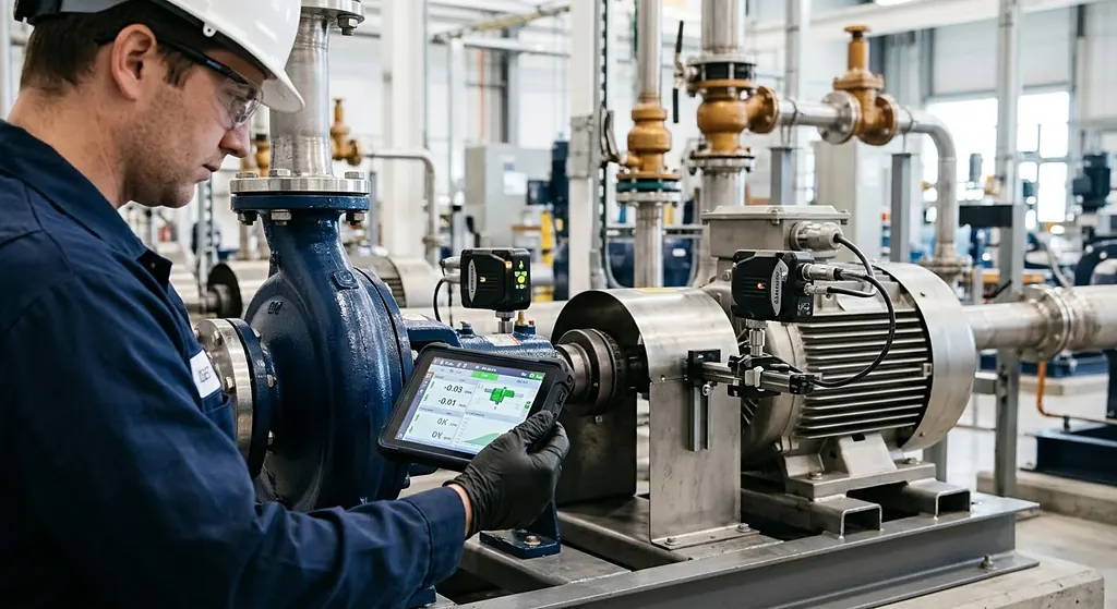 Laser shaft-alignment sensors on a pump and motor coupling