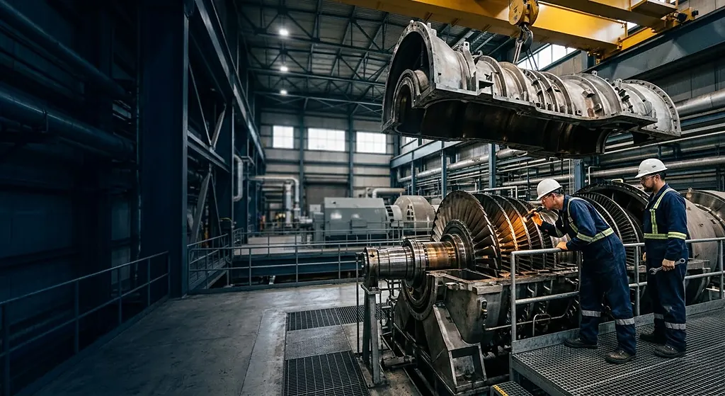 Gas turbine overhaul in a turbine hall